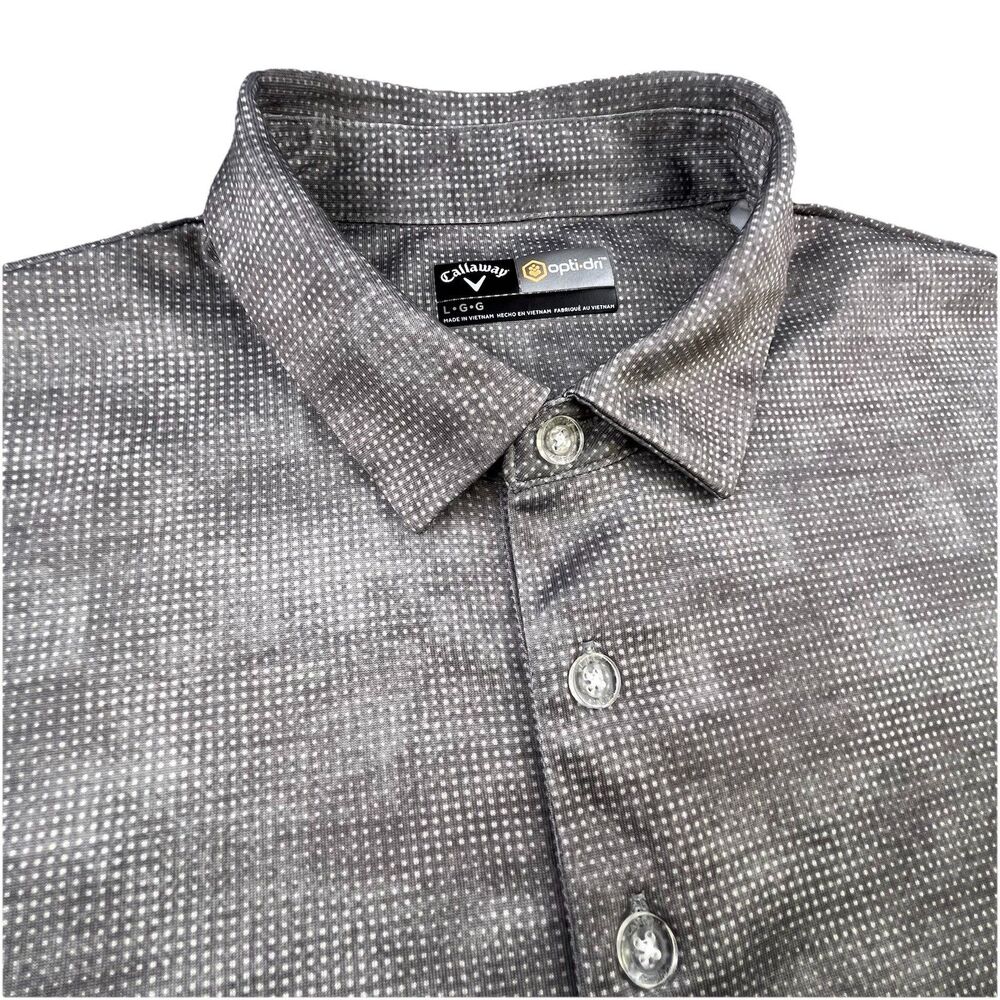 Callaway Golf Polo Shirt Mens Large Gray Opti-Dri Micro Print Performance